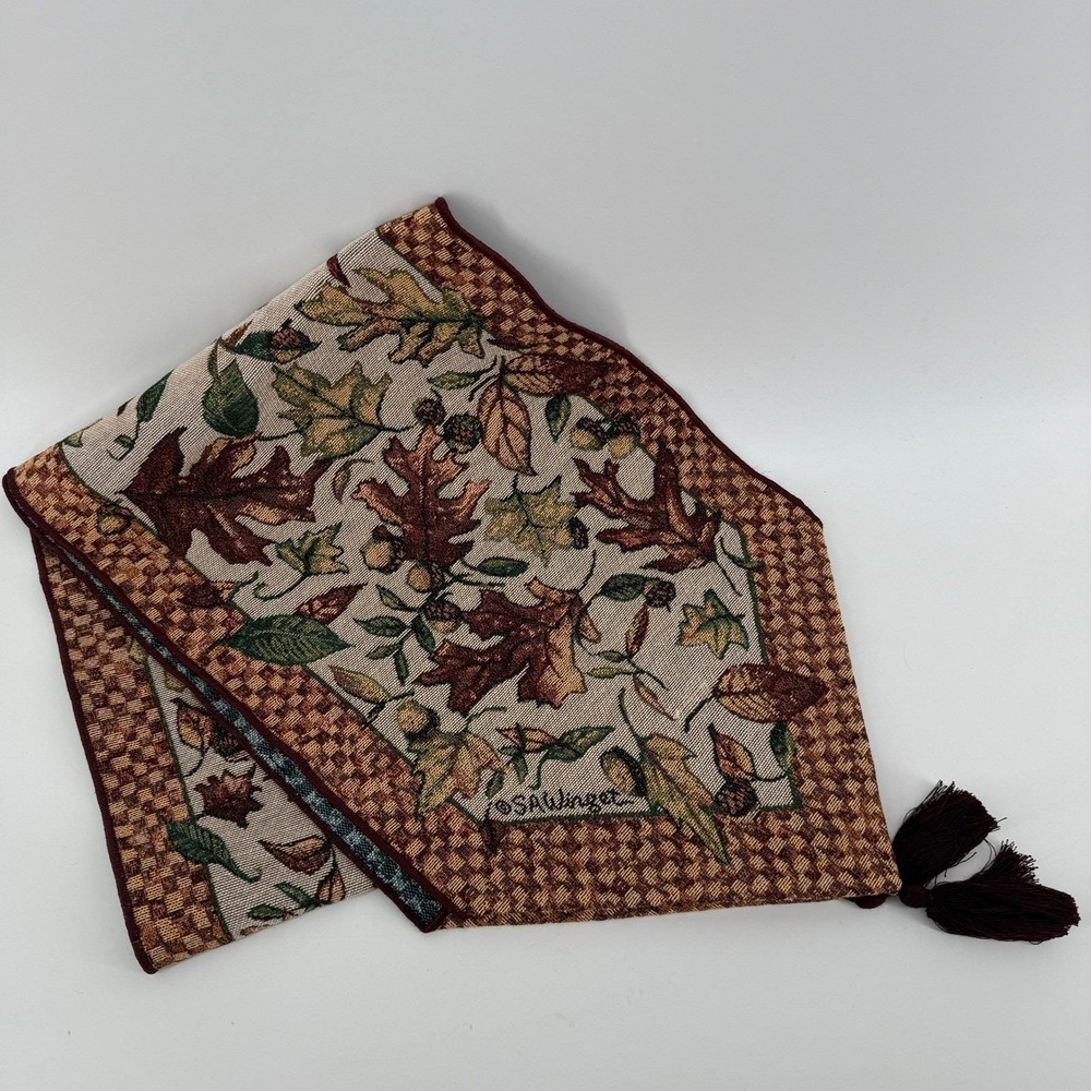 Vintage Susan Winget Autumn Leaves Table Runner Fall 72" Tapestry Made in USA